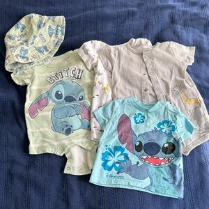 6-Piece Disney Baby Stitch Summer Clothing Bundle 6M, Rompers, Tee, Hat, Pajama